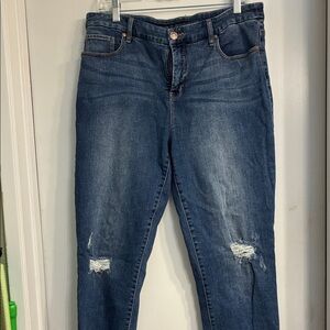 Chico's Dark Blue Distressed So Slimming Ankle Jeans